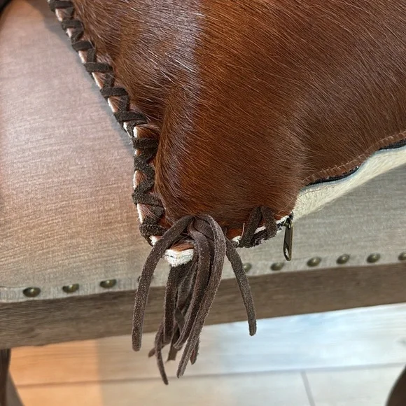 YKK 100% Real Cowhide Reversible Patchwork Accent Pillow Cover - Picture 9 of 11